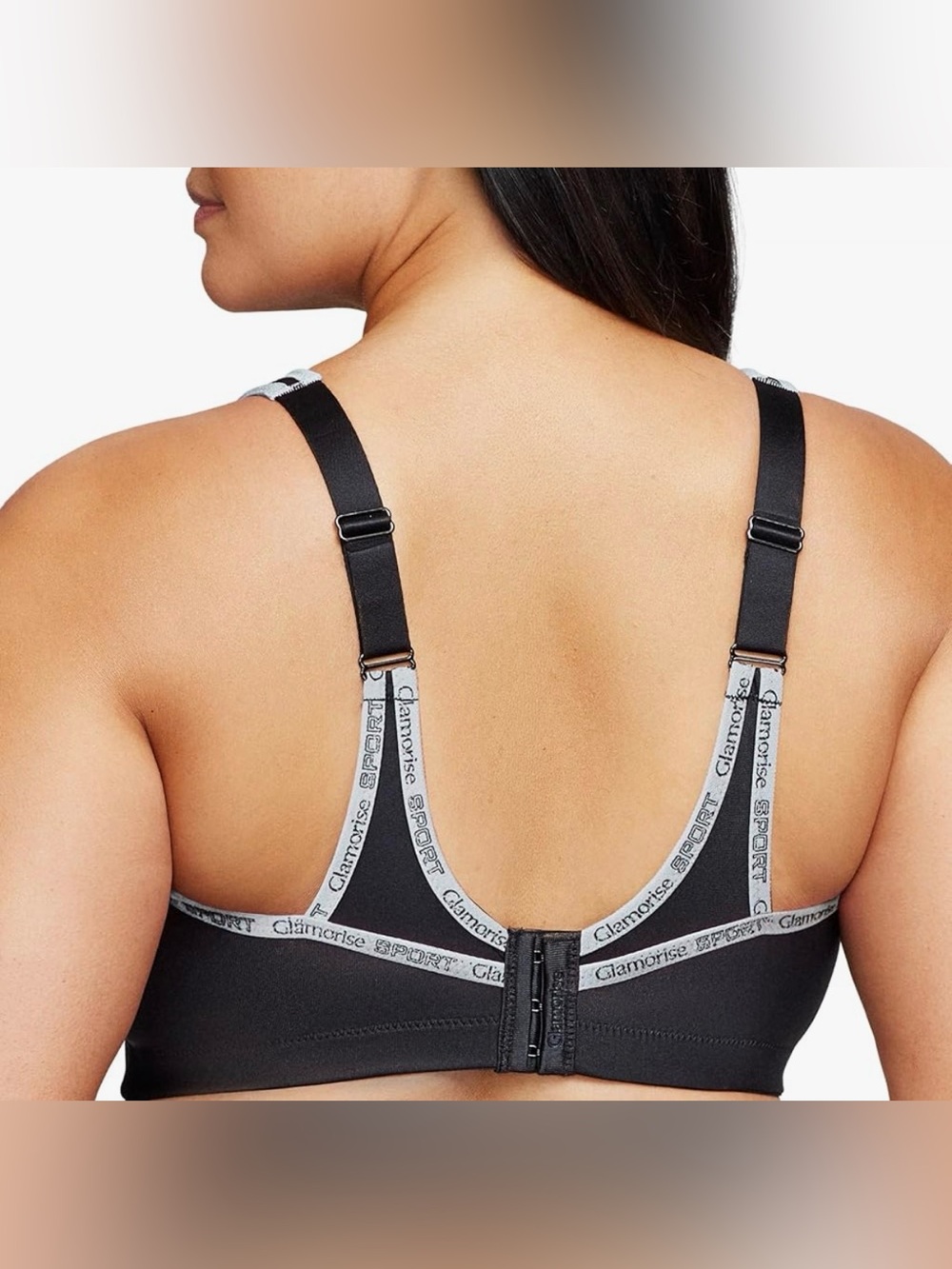 NWOT 48J Glamorise Sport No-Bounce Wirefree Sports Bra Black Gray High Impact - Picture 6 of 11